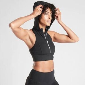 Athleta Tenacity Black Hooded Zip-Up Sports Bra / Athletic Top • Removable Hood